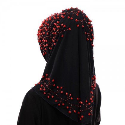 Red Pearl Black Hijab